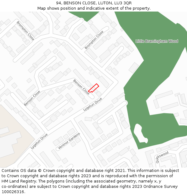 94, BENSON CLOSE, LUTON, LU3 3QR: Location map and indicative extent of plot