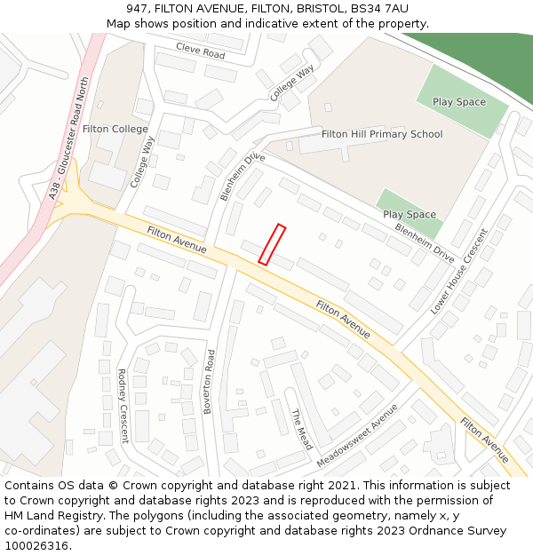 947, FILTON AVENUE, FILTON, BRISTOL, BS34 7AU: Location map and indicative extent of plot