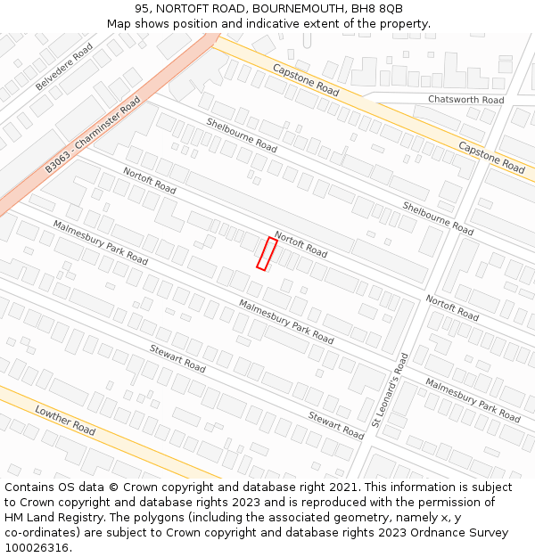 95, NORTOFT ROAD, BOURNEMOUTH, BH8 8QB: Location map and indicative extent of plot