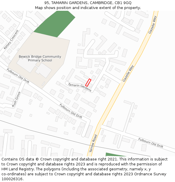 95, TAMARIN GARDENS, CAMBRIDGE, CB1 9GQ: Location map and indicative extent of plot
