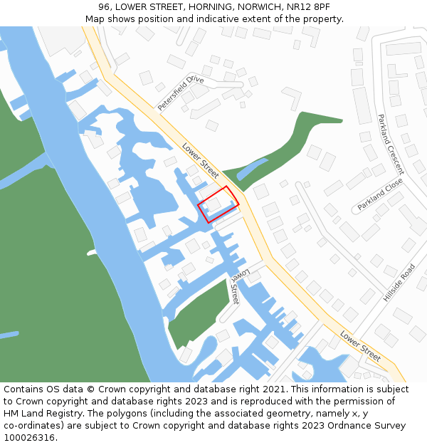 96, LOWER STREET, HORNING, NORWICH, NR12 8PF: Location map and indicative extent of plot