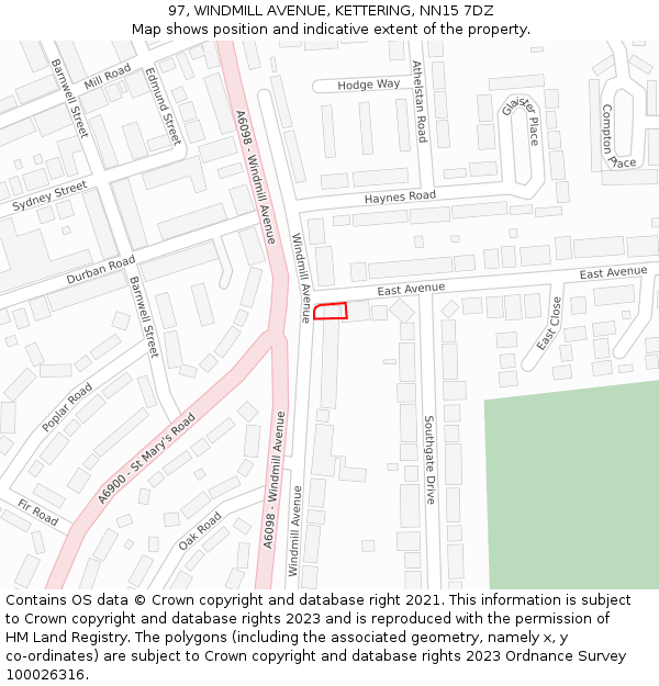 97, WINDMILL AVENUE, KETTERING, NN15 7DZ: Location map and indicative extent of plot