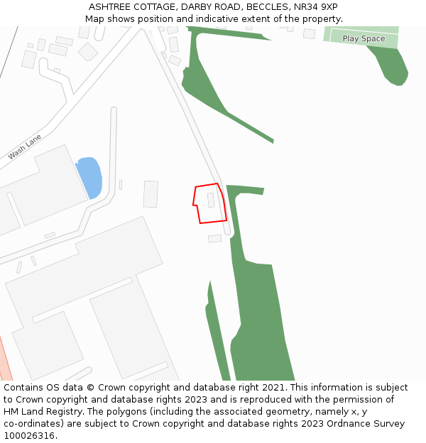 ASHTREE COTTAGE, DARBY ROAD, BECCLES, NR34 9XP: Location map and indicative extent of plot