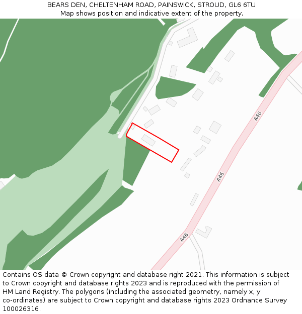 BEARS DEN, CHELTENHAM ROAD, PAINSWICK, STROUD, GL6 6TU: Location map and indicative extent of plot