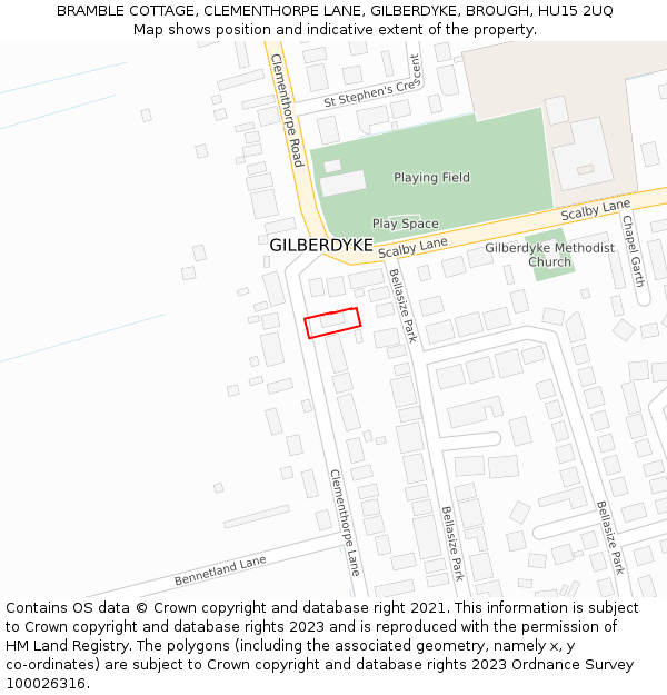 BRAMBLE COTTAGE, CLEMENTHORPE LANE, GILBERDYKE, BROUGH, HU15 2UQ: Location map and indicative extent of plot