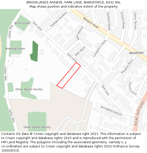BROOKLANDS ANNEXE, PARK LANE, BARNSTAPLE, EX32 9AL: Location map and indicative extent of plot