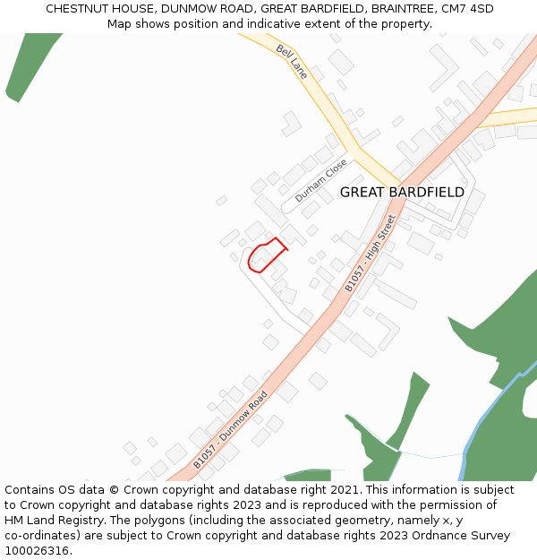 CHESTNUT HOUSE, DUNMOW ROAD, GREAT BARDFIELD, BRAINTREE, CM7 4SD: Location map and indicative extent of plot