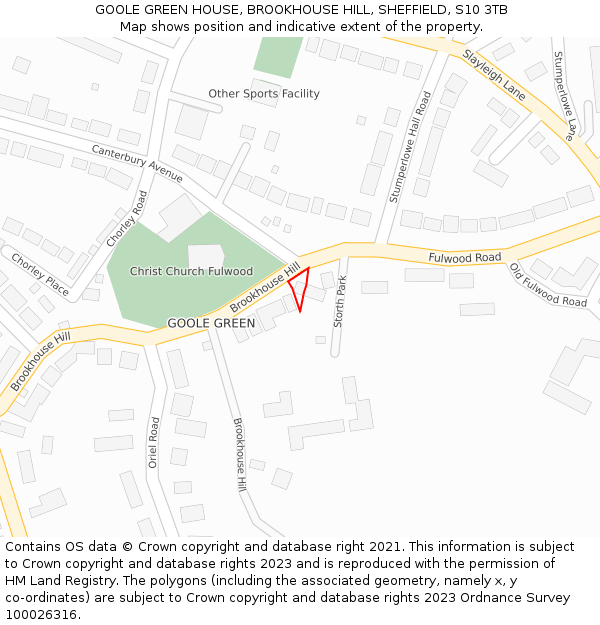GOOLE GREEN HOUSE, BROOKHOUSE HILL, SHEFFIELD, S10 3TB: Location map and indicative extent of plot