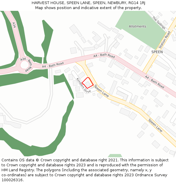 HARVEST HOUSE, SPEEN LANE, SPEEN, NEWBURY, RG14 1RJ: Location map and indicative extent of plot