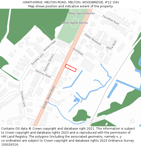 HAWTHORNS, MELTON ROAD, MELTON, WOODBRIDGE, IP12 1NH: Location map and indicative extent of plot