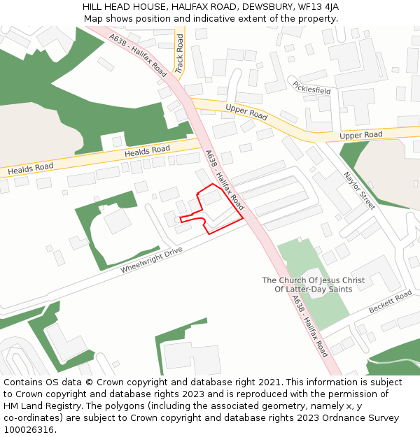HILL HEAD HOUSE, HALIFAX ROAD, DEWSBURY, WF13 4JA: Location map and indicative extent of plot