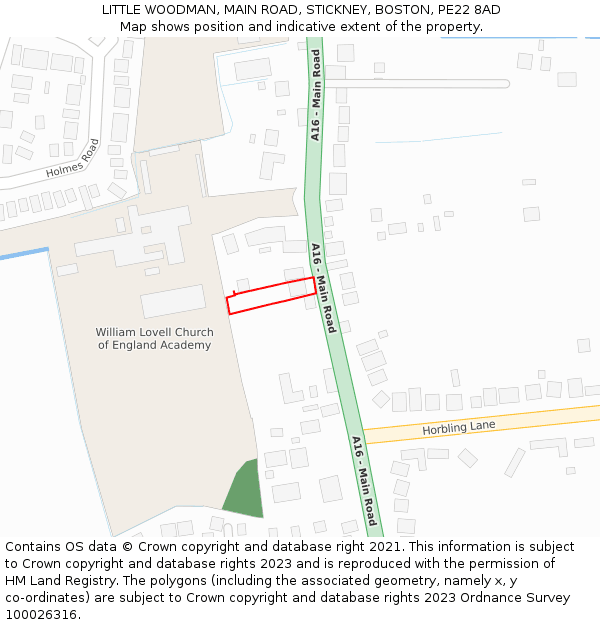 LITTLE WOODMAN, MAIN ROAD, STICKNEY, BOSTON, PE22 8AD: Location map and indicative extent of plot