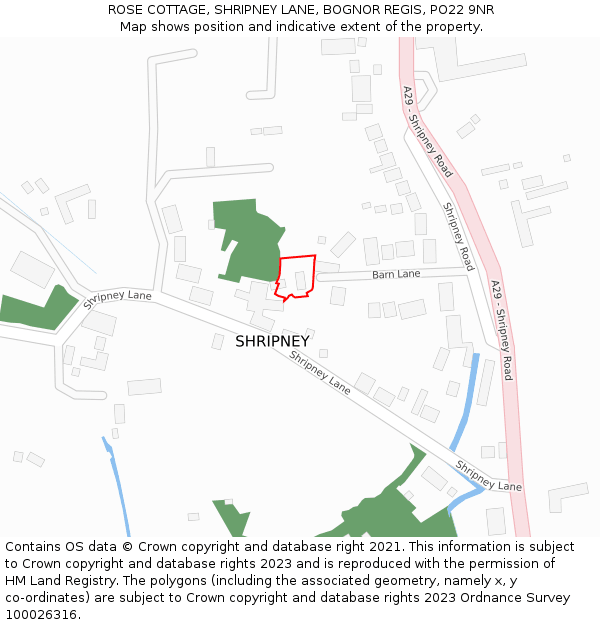 ROSE COTTAGE, SHRIPNEY LANE, BOGNOR REGIS, PO22 9NR: Location map and indicative extent of plot