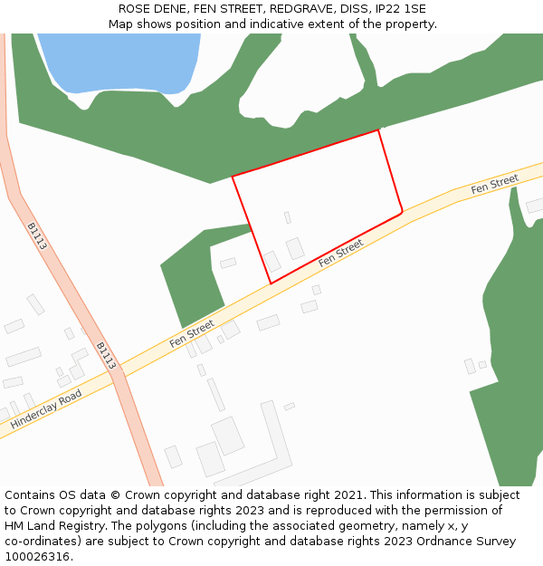 ROSE DENE, FEN STREET, REDGRAVE, DISS, IP22 1SE: Location map and indicative extent of plot