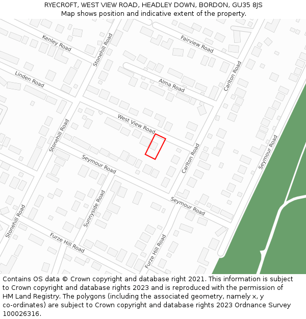 RYECROFT, WEST VIEW ROAD, HEADLEY DOWN, BORDON, GU35 8JS: Location map and indicative extent of plot