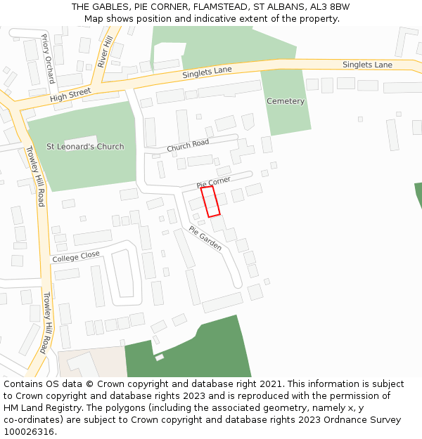 THE GABLES, PIE CORNER, FLAMSTEAD, ST ALBANS, AL3 8BW: Location map and indicative extent of plot