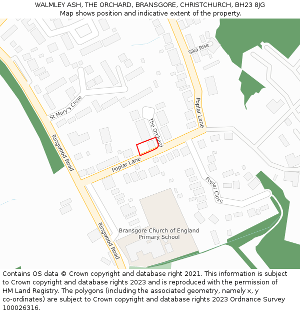 WALMLEY ASH, THE ORCHARD, BRANSGORE, CHRISTCHURCH, BH23 8JG: Location map and indicative extent of plot