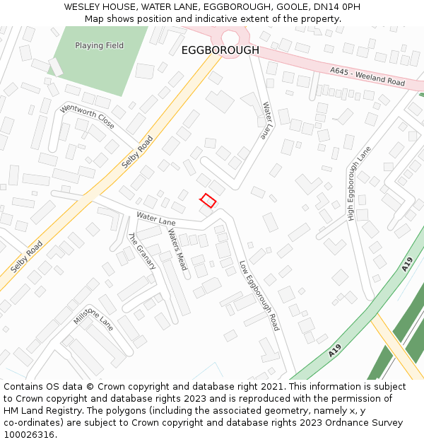 WESLEY HOUSE, WATER LANE, EGGBOROUGH, GOOLE, DN14 0PH: Location map and indicative extent of plot