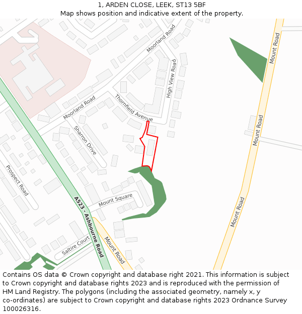 1, ARDEN CLOSE, LEEK, ST13 5BF: Location map and indicative extent of plot