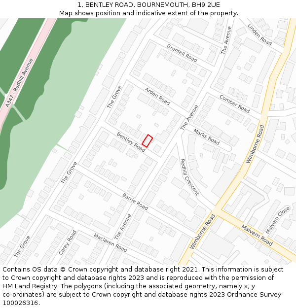 1, BENTLEY ROAD, BOURNEMOUTH, BH9 2UE: Location map and indicative extent of plot