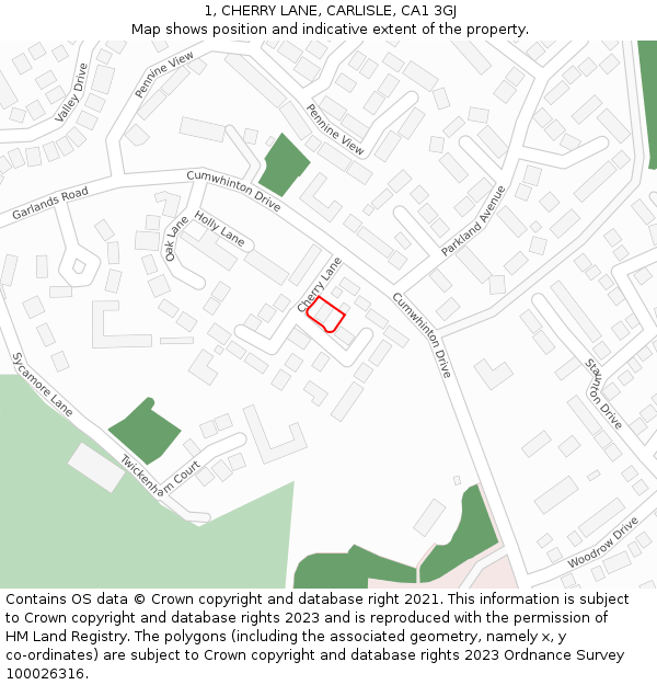 1, CHERRY LANE, CARLISLE, CA1 3GJ: Location map and indicative extent of plot