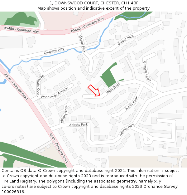 1, DOWNSWOOD COURT, CHESTER, CH1 4BF: Location map and indicative extent of plot