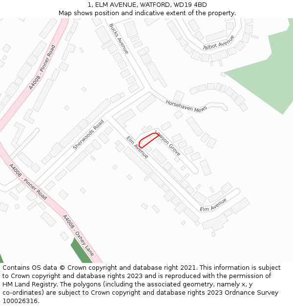 1, ELM AVENUE, WATFORD, WD19 4BD: Location map and indicative extent of plot