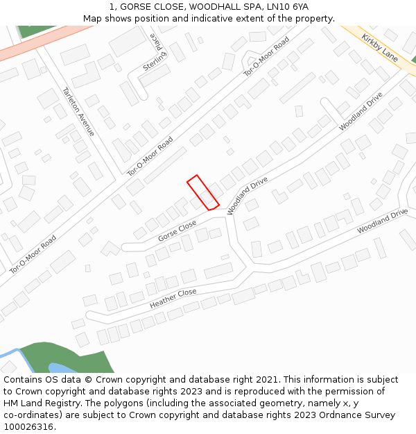 1, GORSE CLOSE, WOODHALL SPA, LN10 6YA: Location map and indicative extent of plot