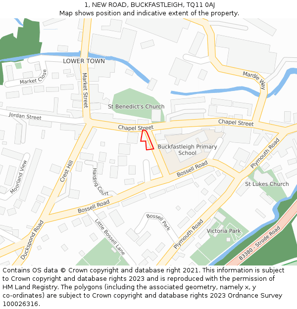 1, NEW ROAD, BUCKFASTLEIGH, TQ11 0AJ: Location map and indicative extent of plot