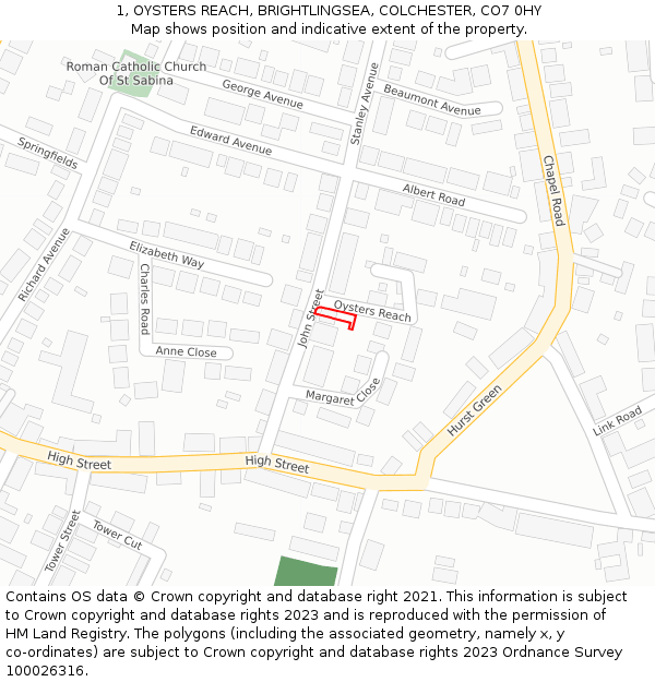 1, OYSTERS REACH, BRIGHTLINGSEA, COLCHESTER, CO7 0HY: Location map and indicative extent of plot