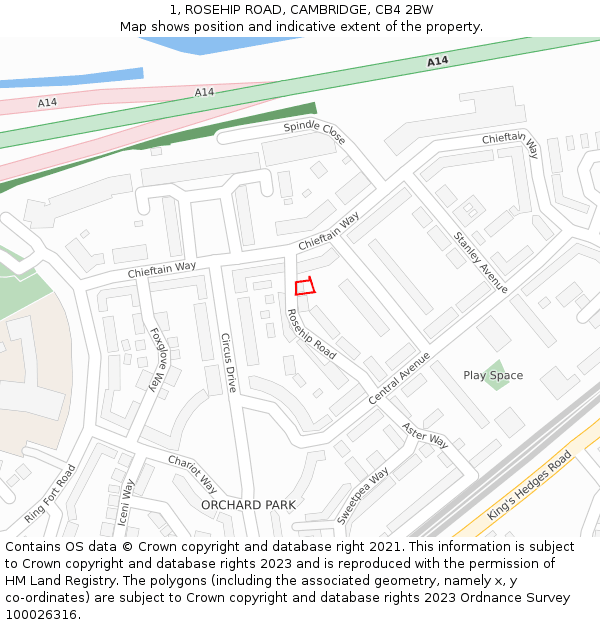1, ROSEHIP ROAD, CAMBRIDGE, CB4 2BW: Location map and indicative extent of plot