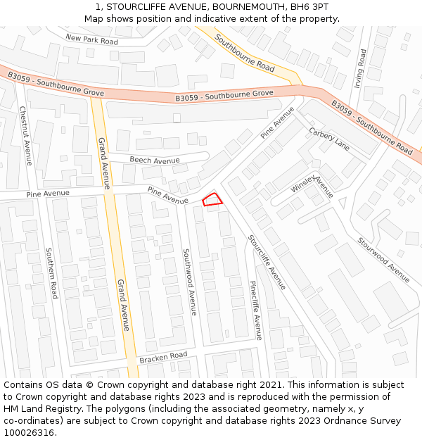 1, STOURCLIFFE AVENUE, BOURNEMOUTH, BH6 3PT: Location map and indicative extent of plot