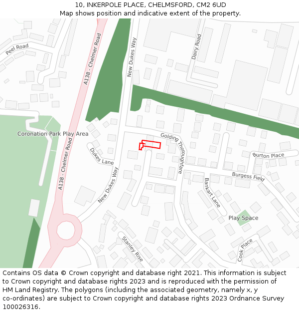 10, INKERPOLE PLACE, CHELMSFORD, CM2 6UD: Location map and indicative extent of plot