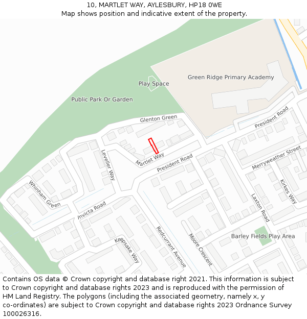 10, MARTLET WAY, AYLESBURY, HP18 0WE: Location map and indicative extent of plot