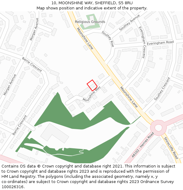 10, MOONSHINE WAY, SHEFFIELD, S5 8RU: Location map and indicative extent of plot