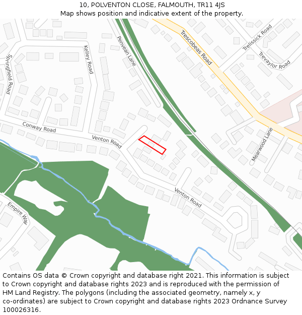 10, POLVENTON CLOSE, FALMOUTH, TR11 4JS: Location map and indicative extent of plot