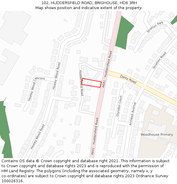 102, HUDDERSFIELD ROAD, BRIGHOUSE, HD6 3RH: Location map and indicative extent of plot