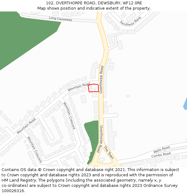 102, OVERTHORPE ROAD, DEWSBURY, WF12 0RE: Location map and indicative extent of plot
