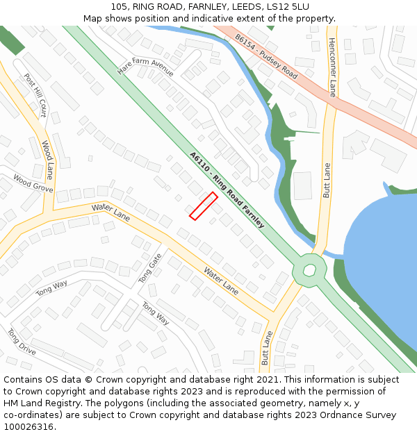 105, RING ROAD, FARNLEY, LEEDS, LS12 5LU: Location map and indicative extent of plot