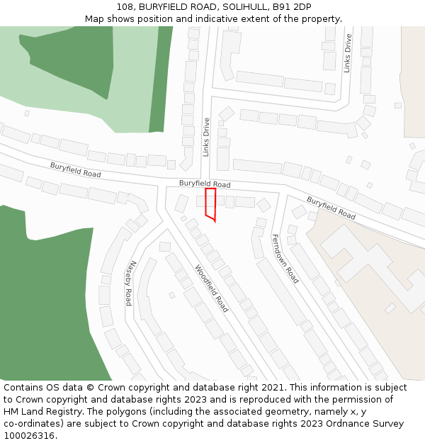 108, BURYFIELD ROAD, SOLIHULL, B91 2DP: Location map and indicative extent of plot