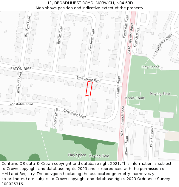 11, BROADHURST ROAD, NORWICH, NR4 6RD: Location map and indicative extent of plot