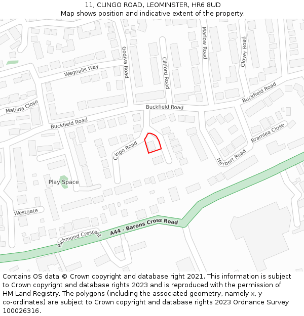 11, CLINGO ROAD, LEOMINSTER, HR6 8UD: Location map and indicative extent of plot
