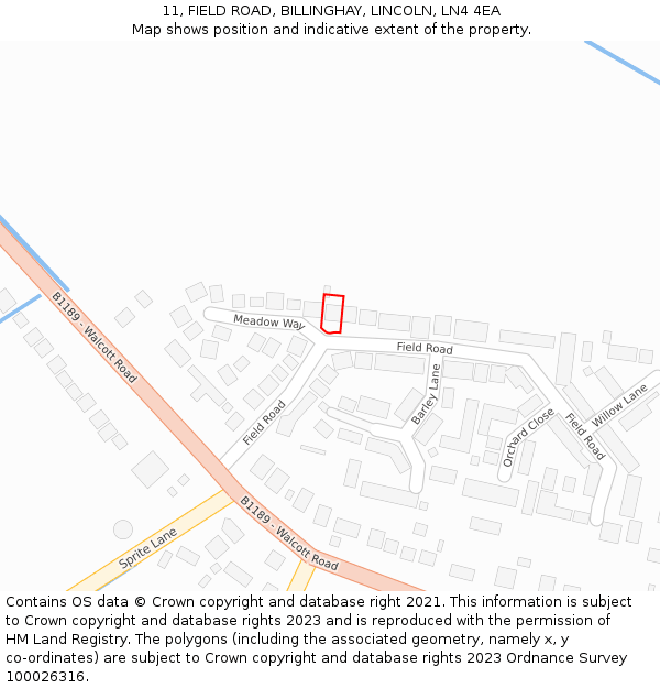11, FIELD ROAD, BILLINGHAY, LINCOLN, LN4 4EA: Location map and indicative extent of plot