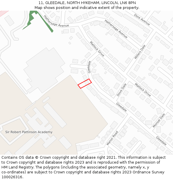 11, GLEEDALE, NORTH HYKEHAM, LINCOLN, LN6 8PN: Location map and indicative extent of plot