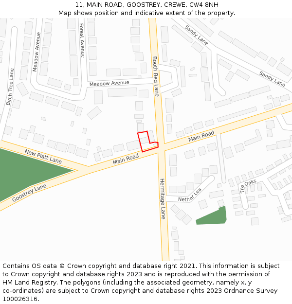 11, MAIN ROAD, GOOSTREY, CREWE, CW4 8NH: Location map and indicative extent of plot