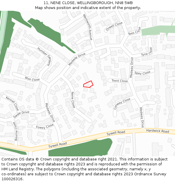 11, NENE CLOSE, WELLINGBOROUGH, NN8 5WB: Location map and indicative extent of plot