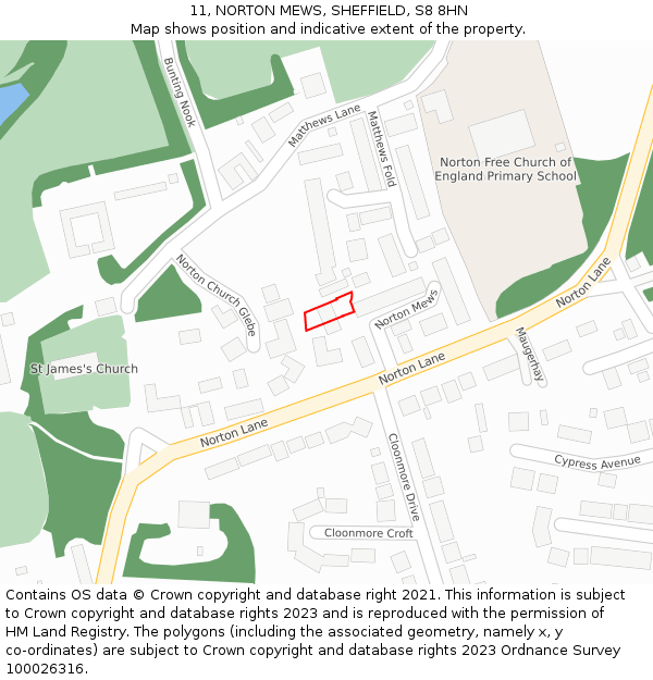 11, NORTON MEWS, SHEFFIELD, S8 8HN: Location map and indicative extent of plot