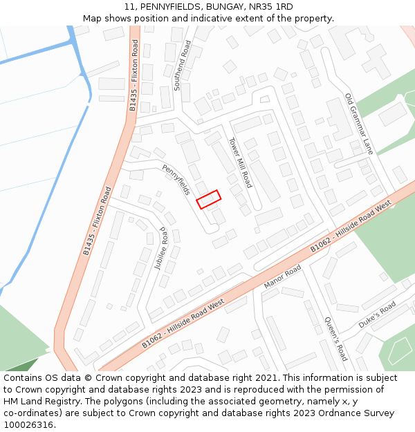11, PENNYFIELDS, BUNGAY, NR35 1RD: Location map and indicative extent of plot