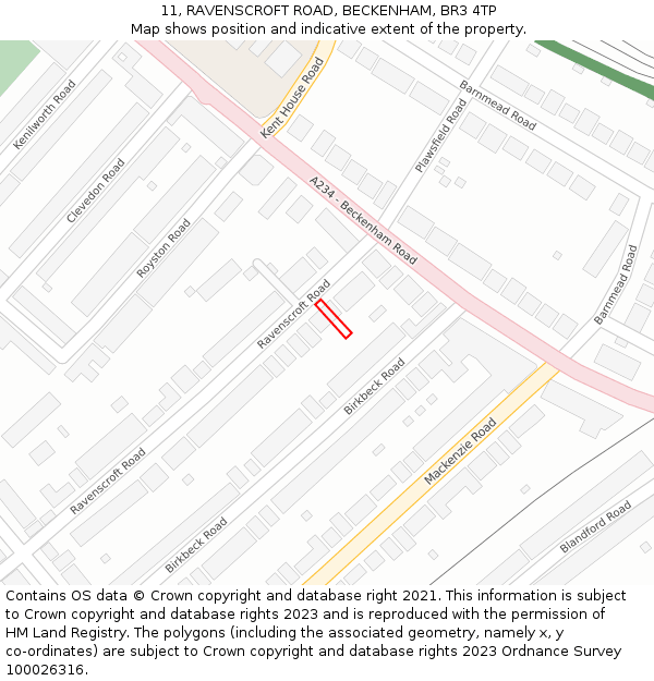 11, RAVENSCROFT ROAD, BECKENHAM, BR3 4TP: Location map and indicative extent of plot