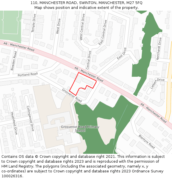 110, MANCHESTER ROAD, SWINTON, MANCHESTER, M27 5FQ: Location map and indicative extent of plot